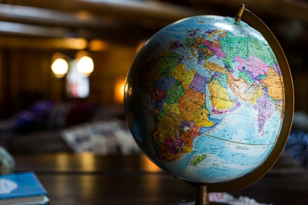 A desk globe showing the world map