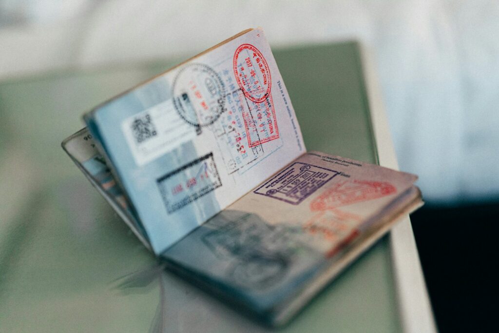 A passport in a travel document case