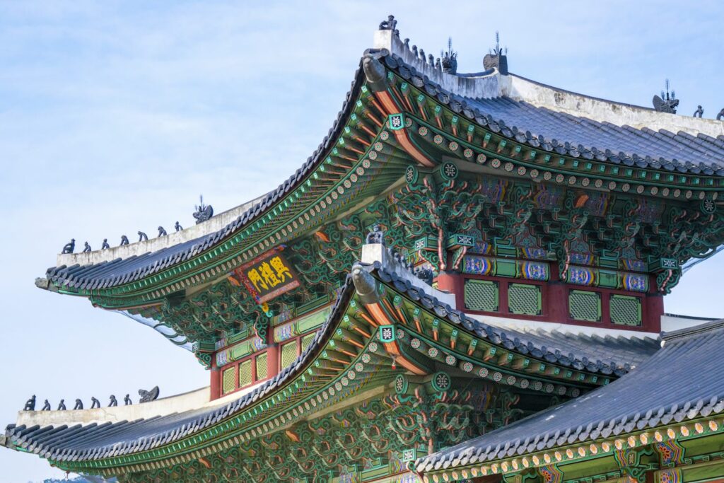 A traditional Korean temple, evoking Korean language study